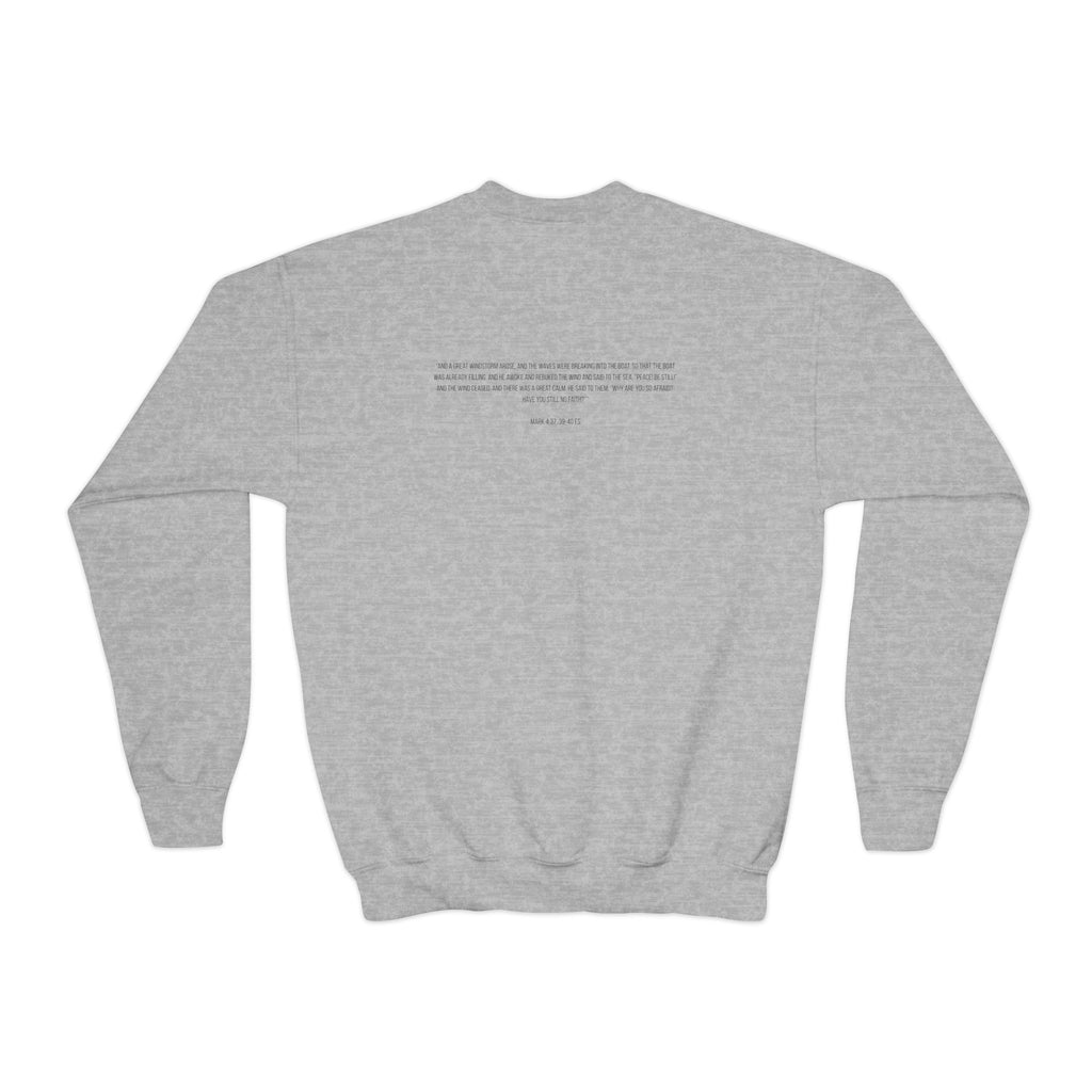 Youth Crewneck Sweatshirt — Minimal Sailboat Sketch with Inspirational Back Text