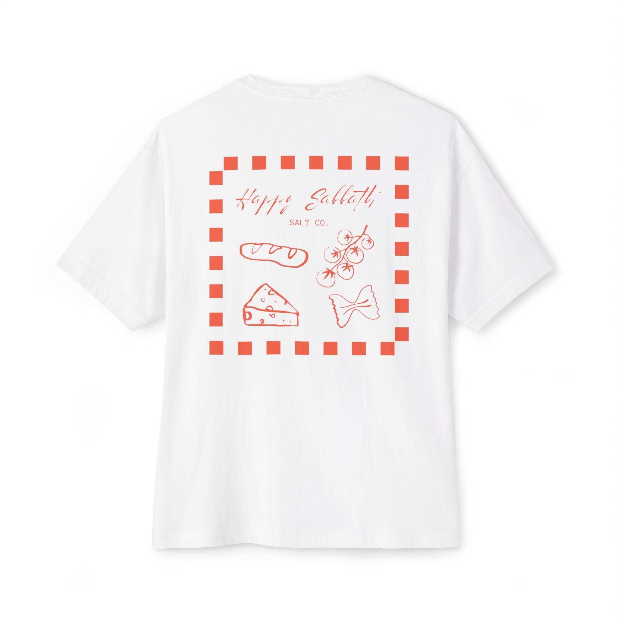Boxy Tee — 'Happy Sabbath' Minimal Graphic Tee (Checkerboard Back Art)