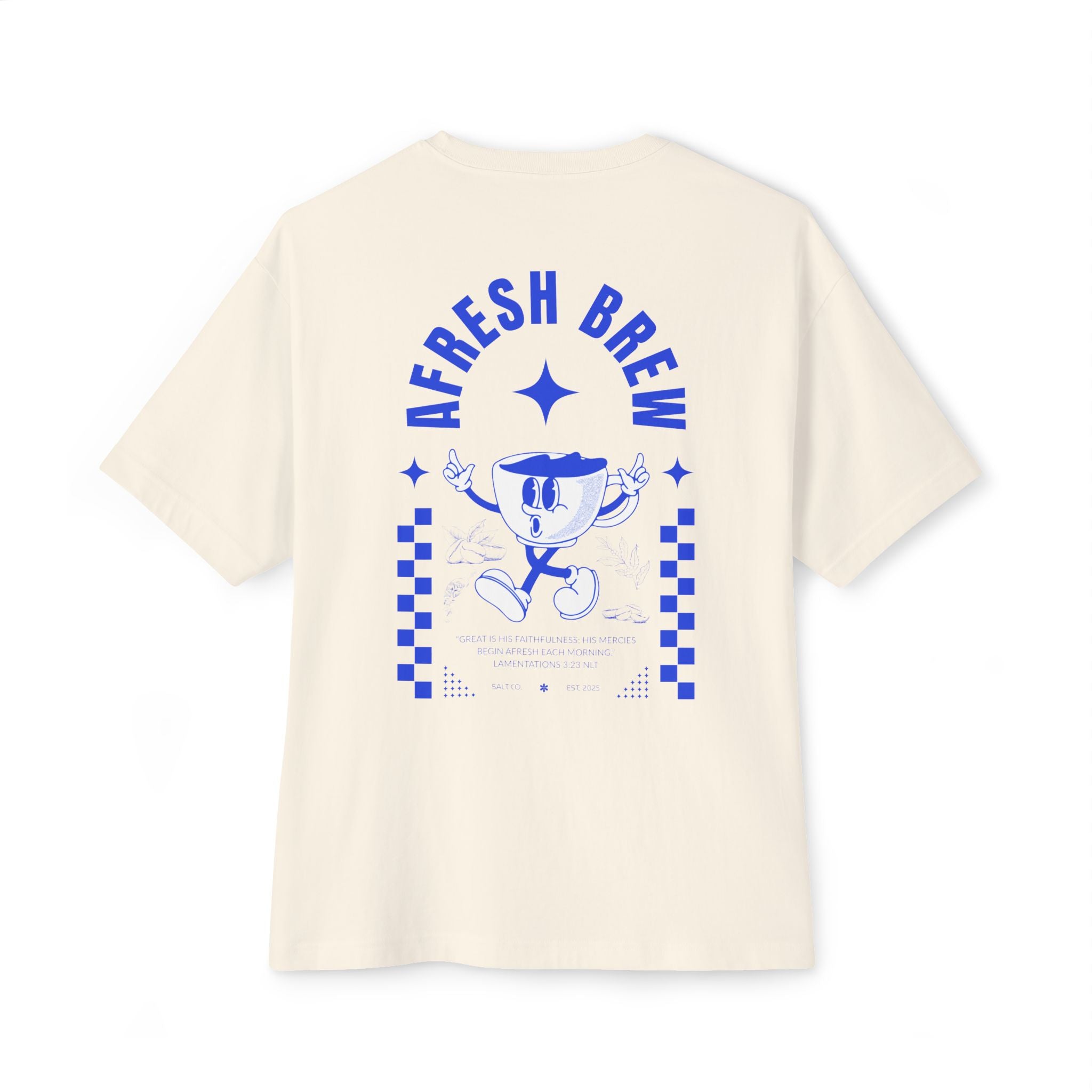 Afresh Brew Graphic Tee — Retro Coffee Logo Oversized Boxy T‑Shirt