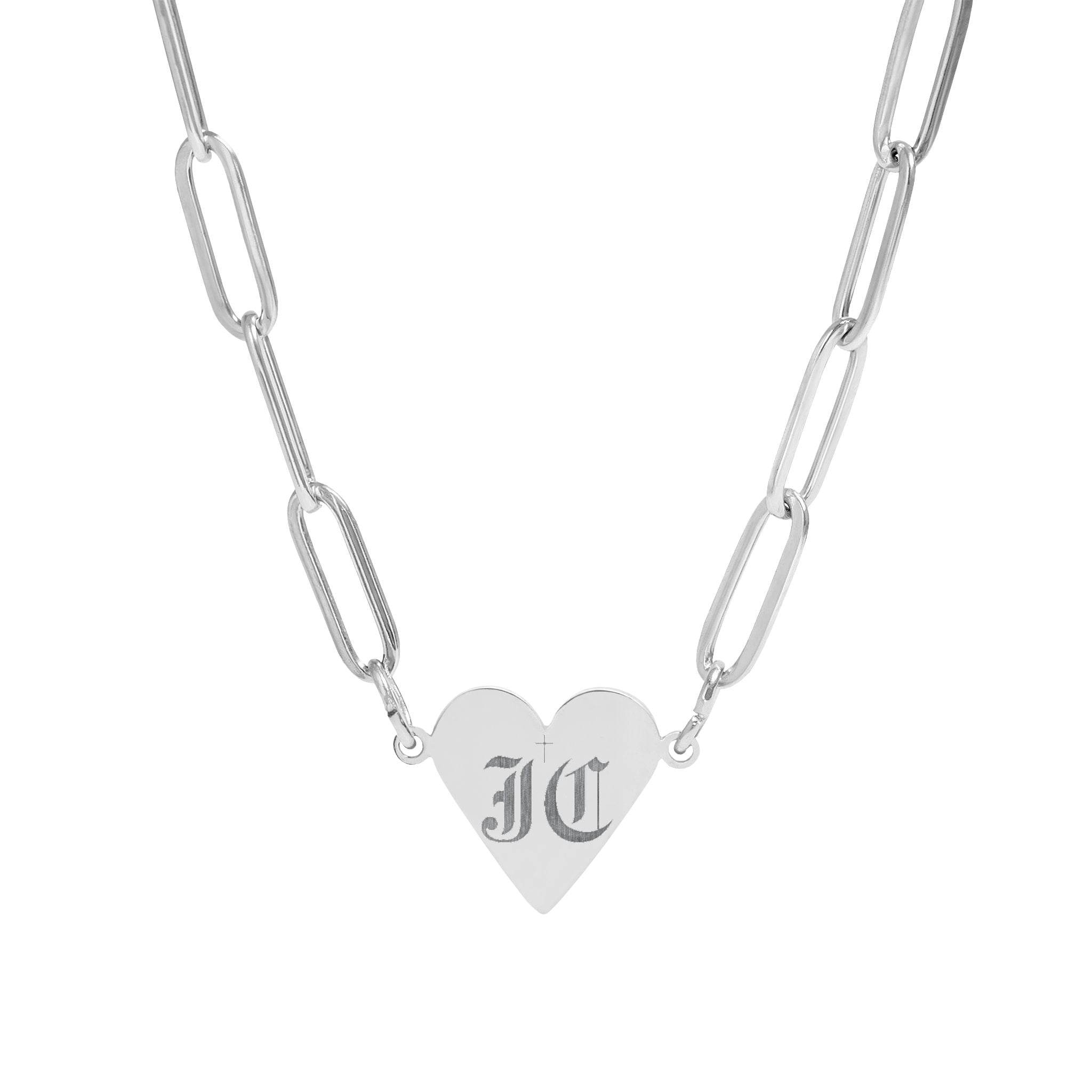 Engraved Paperclip Heart Necklace – "J.C." Initials