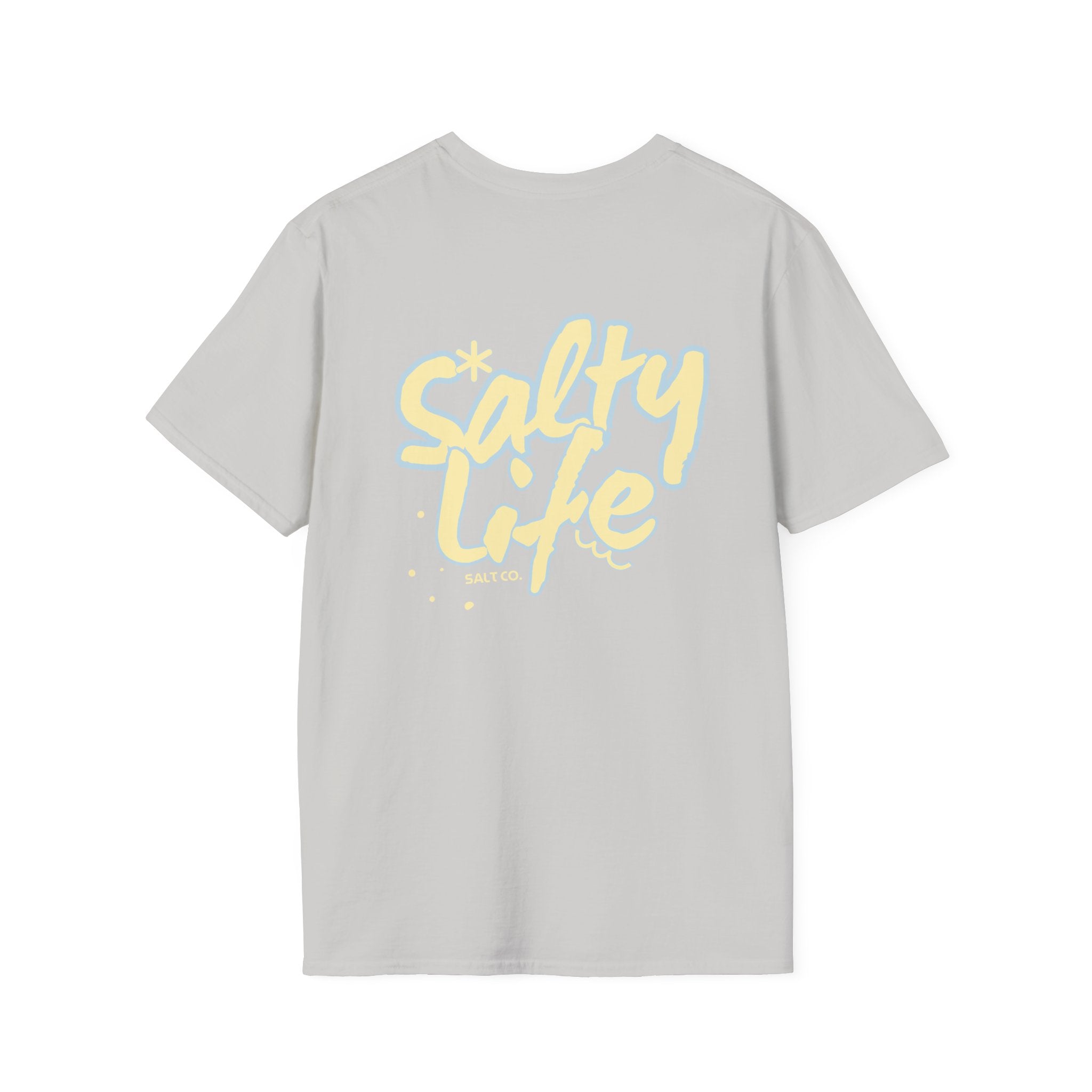 Salty Life Tee — "SALT CO." Minimal Front / Retro Yellow Script Back