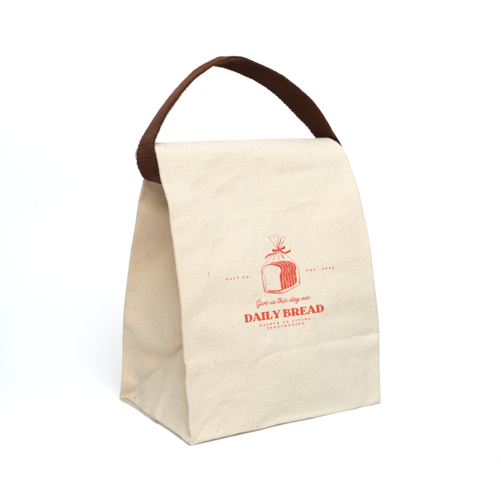 Canvas Lunch Bag - "Daily Bread" Printed Eco-Friendly Lunch Tote with Strap