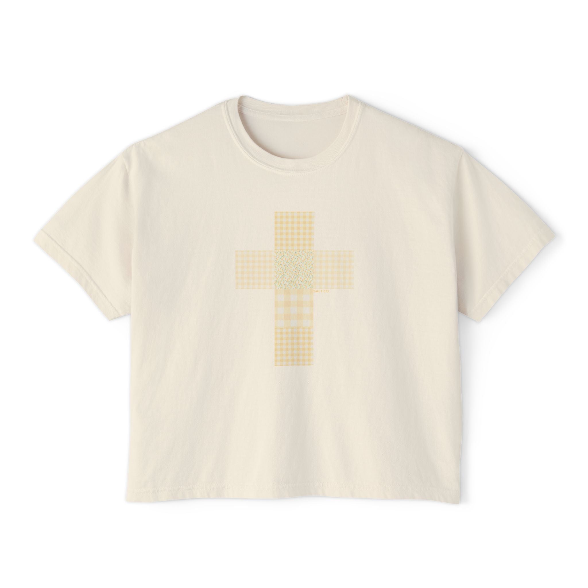 Women's Boxy Tee — Faded Patchwork Cross