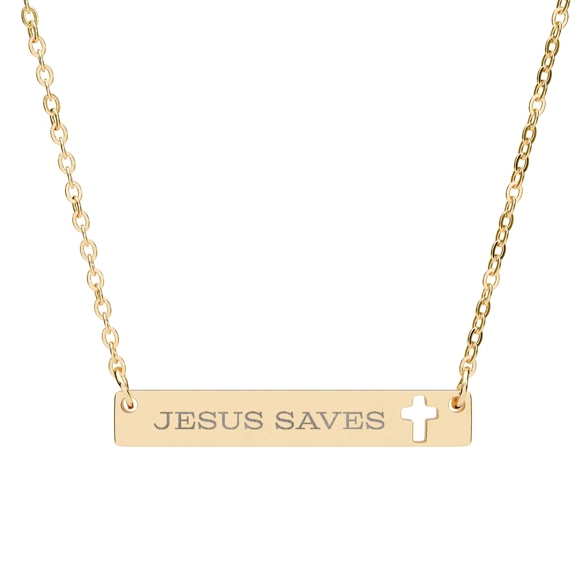Jesus Saves Cutout Cross Bar Necklace