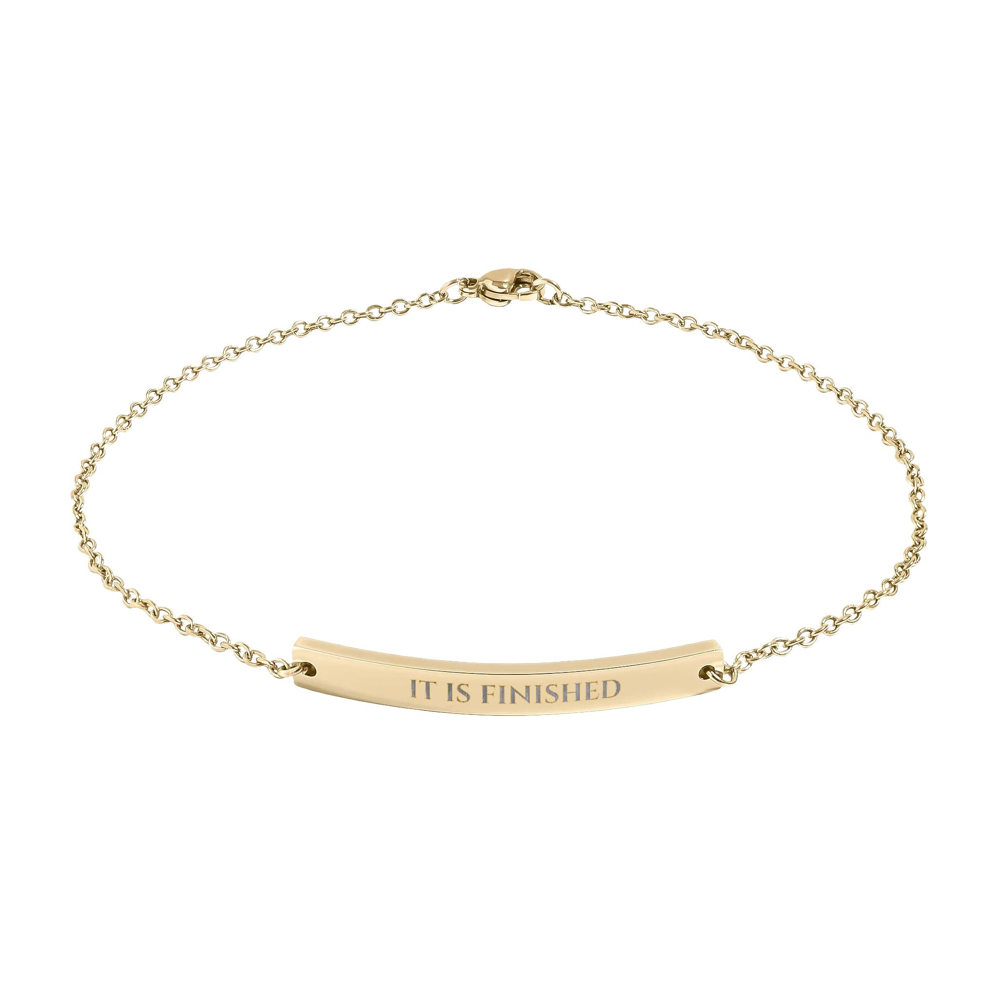 Engraved Curved Bar Anklet - "It is Finished"