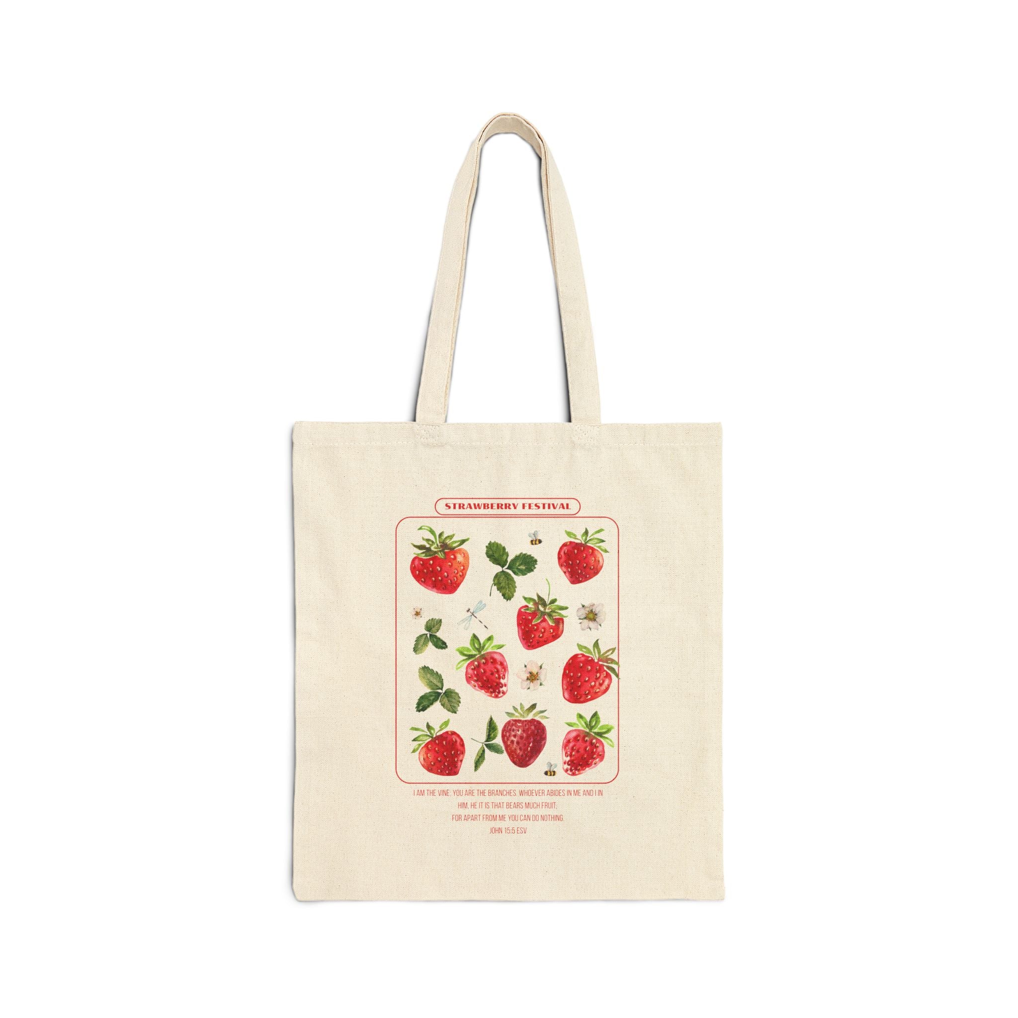 Strawberry Botanical Canvas Tote Bag — "Salt Co." Market Shopper