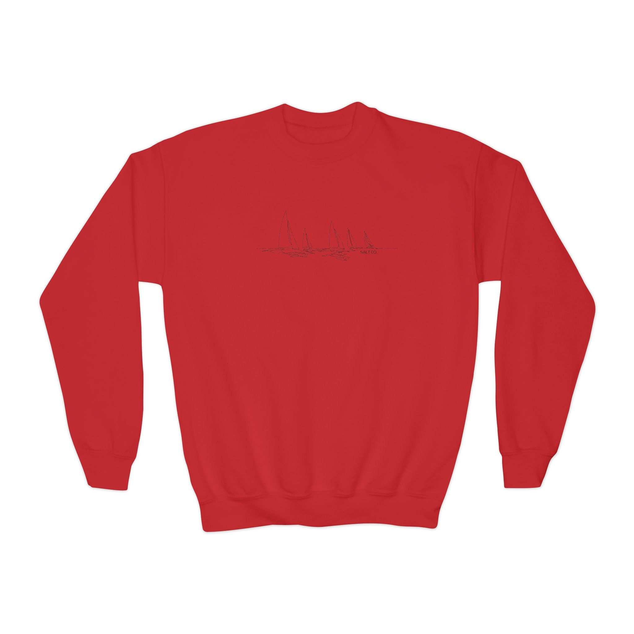 Youth Crewneck Sweatshirt — Minimal Sailboat Sketch with Inspirational Back Text