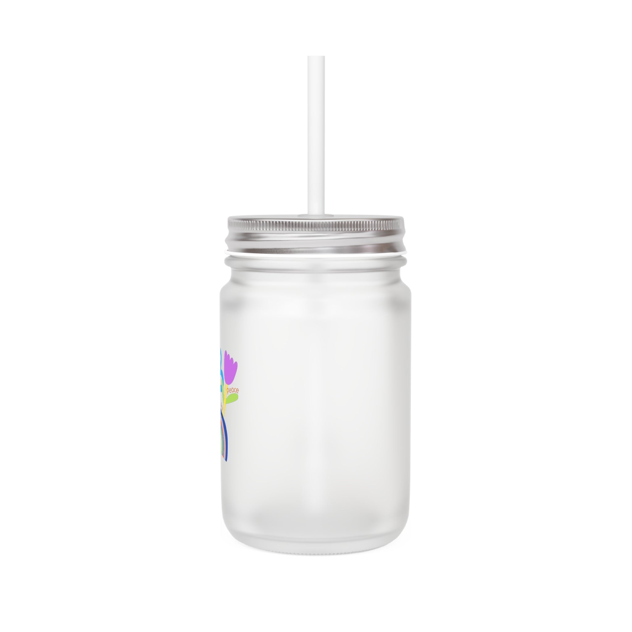 Mason Jar Tumbler with Handle — Frosted Rainbow & Flower Mason Jar Cup with Straw