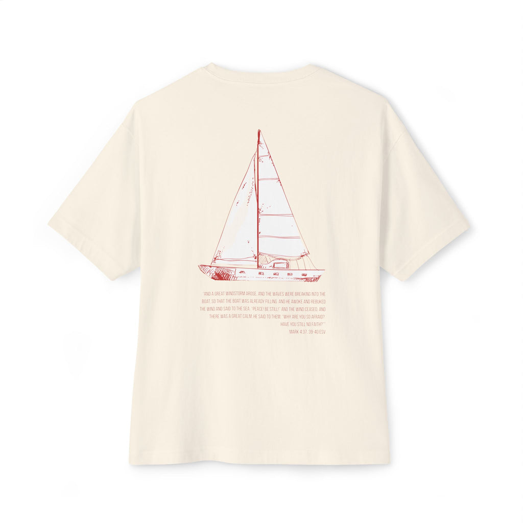 Salt Co. Oversized Tee — Minimal Sailboat Graphic Back, Nautical Casual Shirt