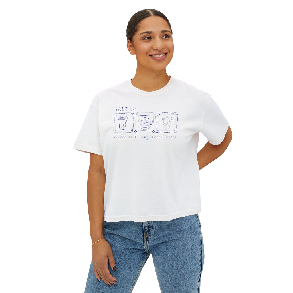 Coastal Coffee Boxy Tee — Women's Boxy Crop T-Shirt