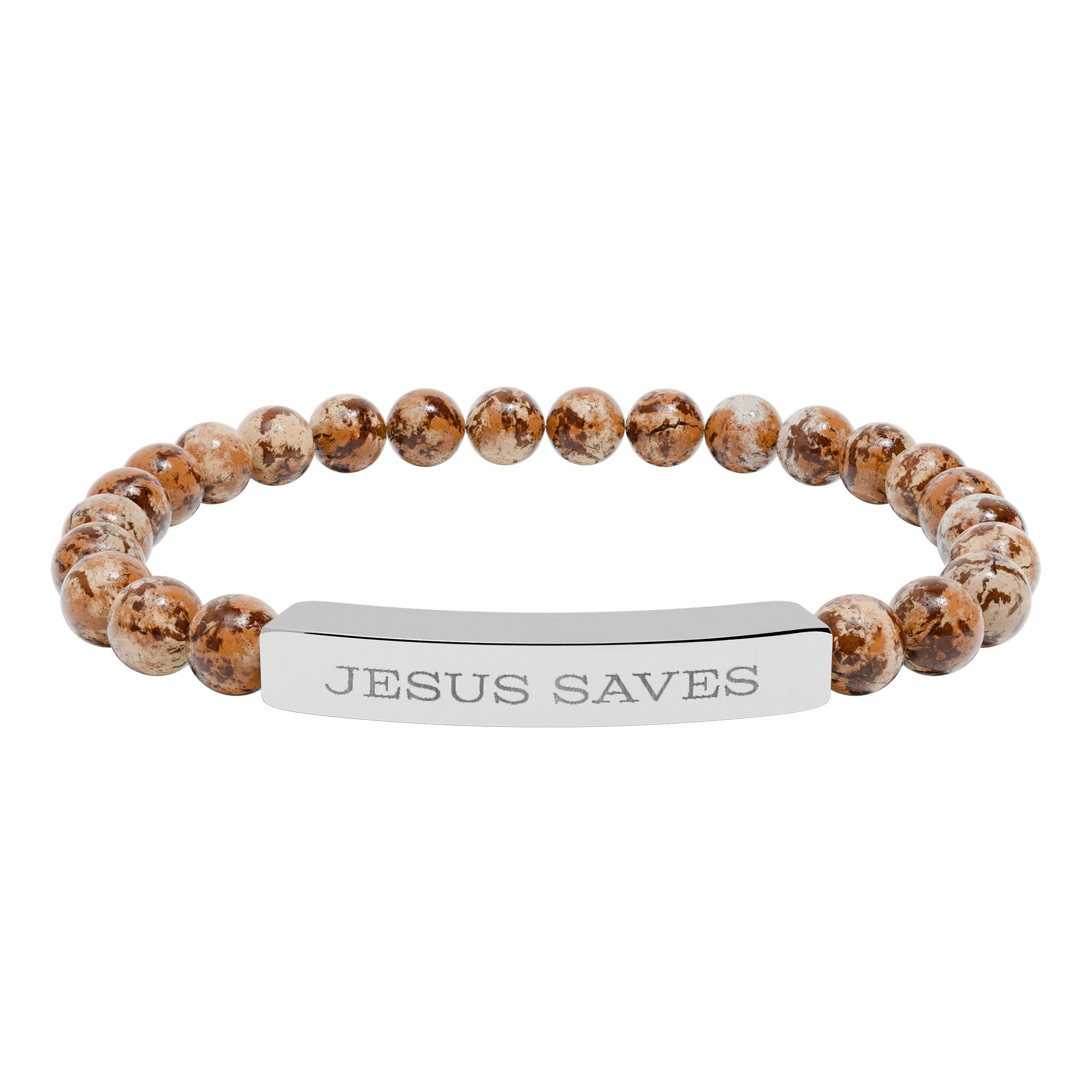 Engraved "Jesus Saves" Natural Stone Stretch Bracelet