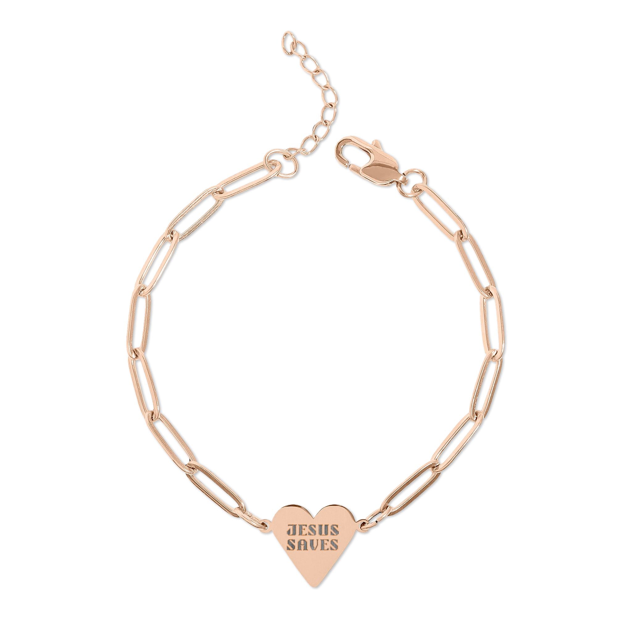 Engraved Paperclip Heart Bracelet — "Jesus Saves"