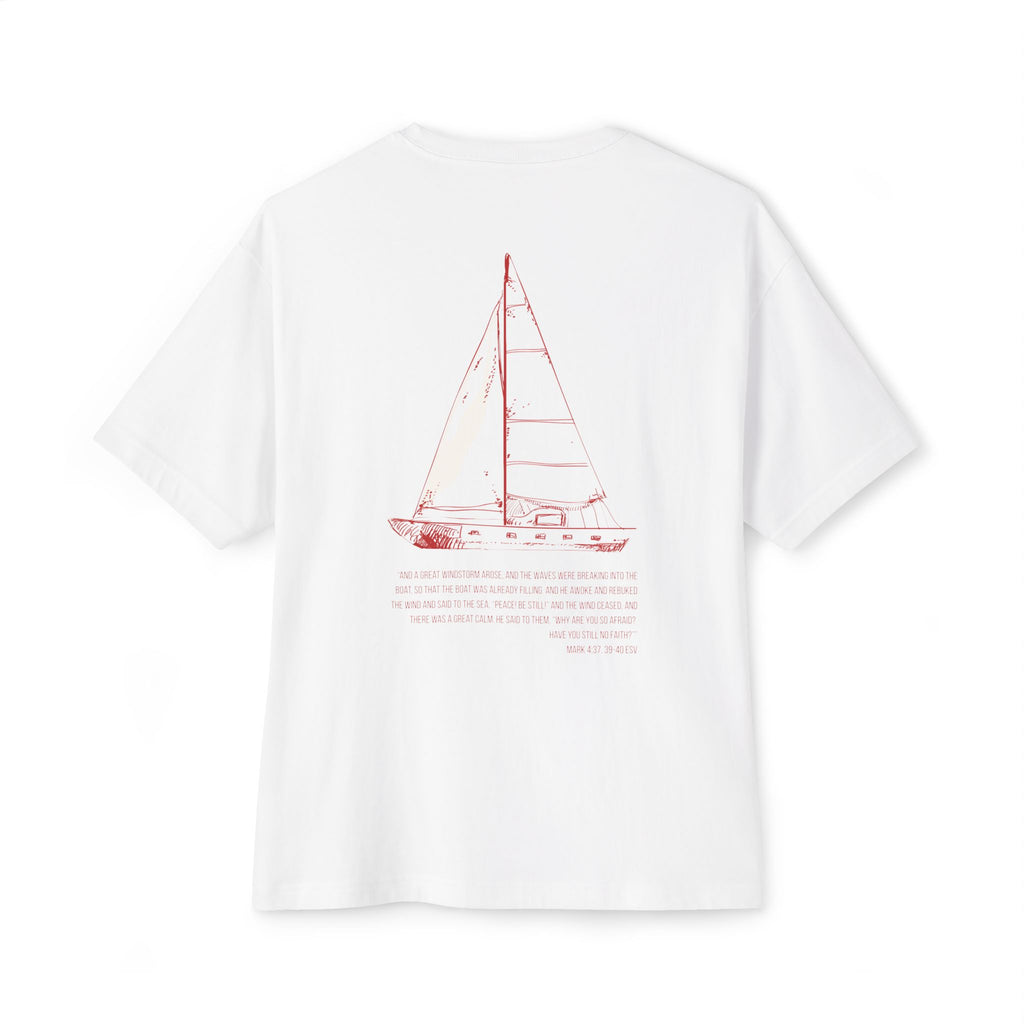 Salt Co. Oversized Tee — Minimal Sailboat Graphic Back, Nautical Casual Shirt