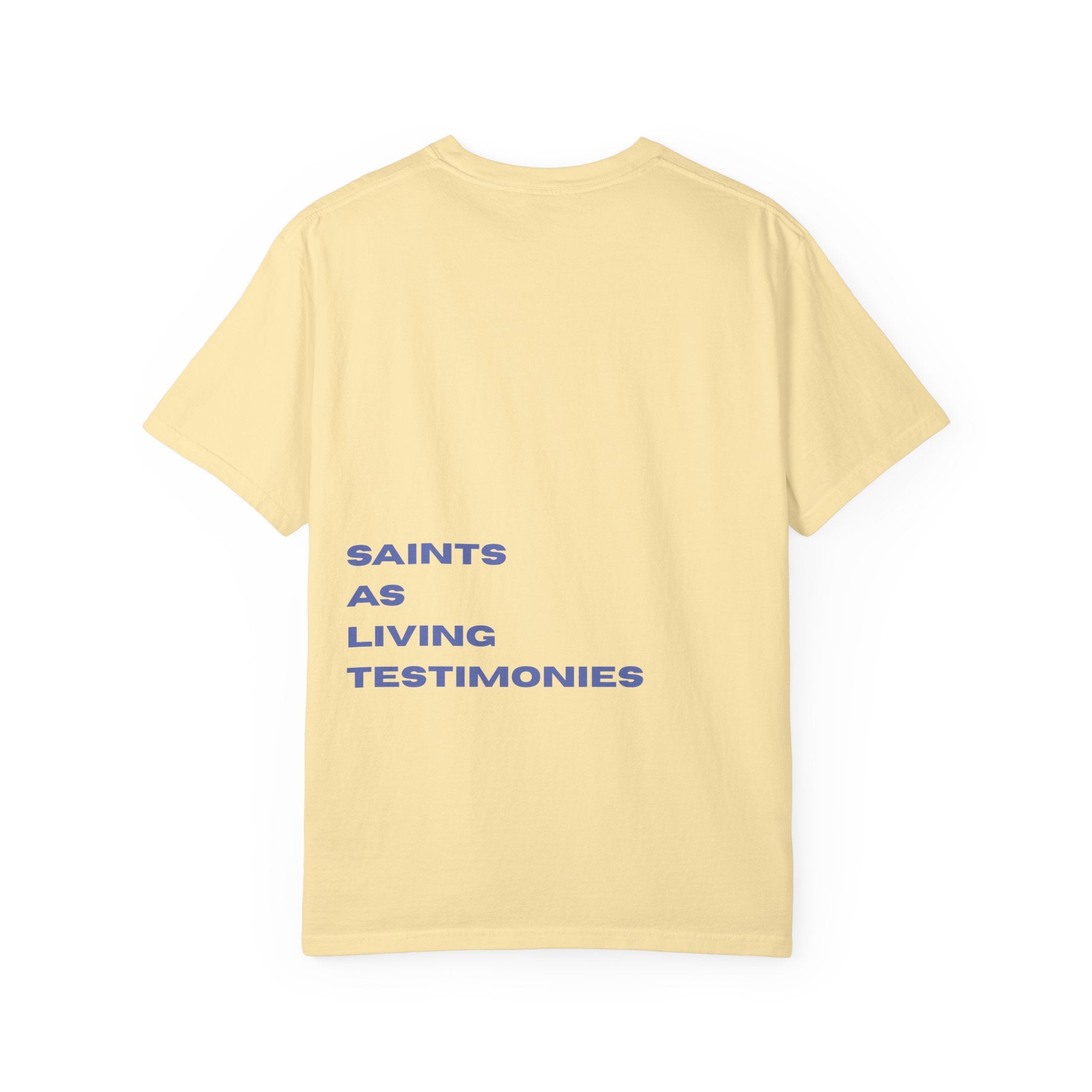 Salt Co. Minimalist Tee — "SAINTS AS LIVING TESTIMONIES" Back Print