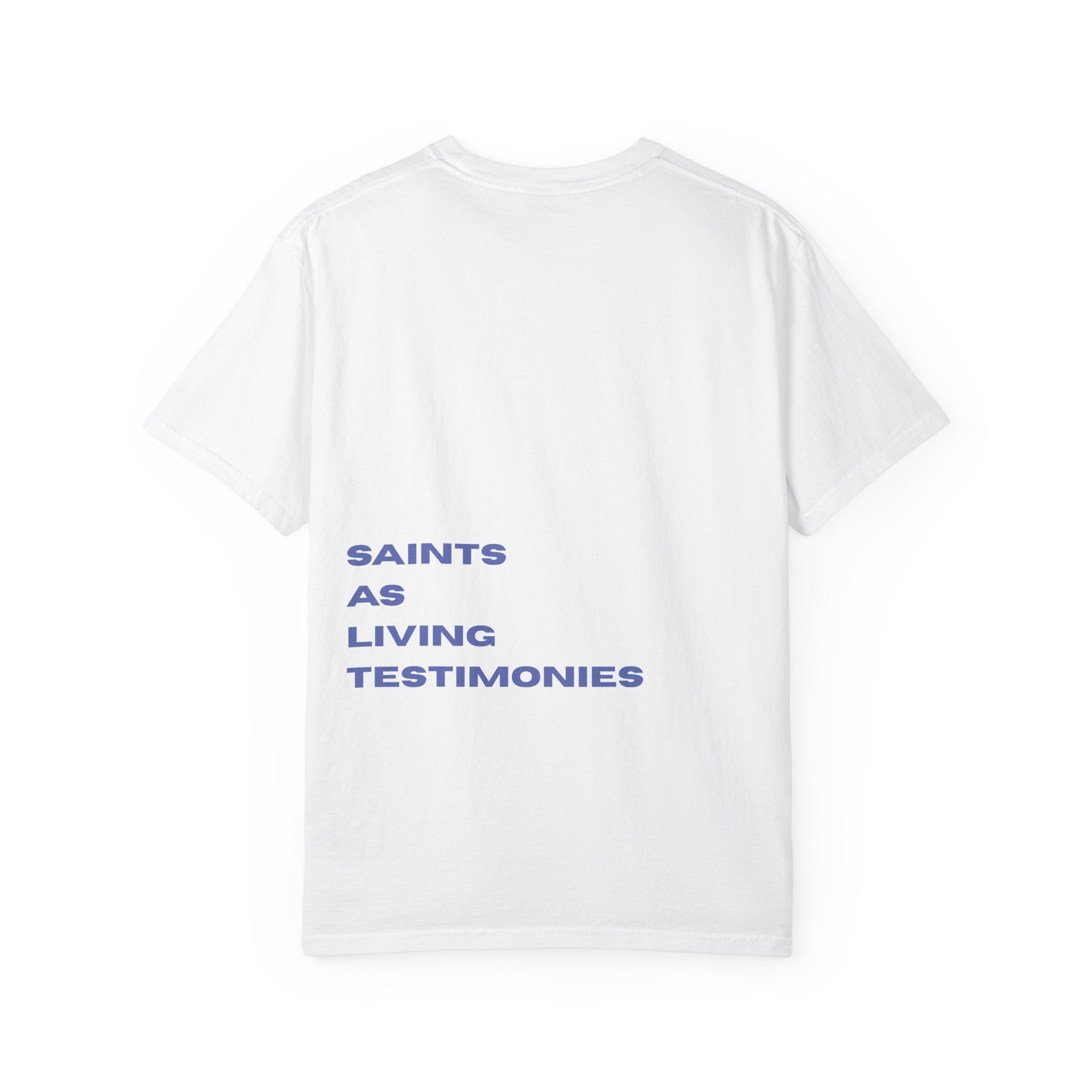 Salt Co. Minimalist Tee — "SAINTS AS LIVING TESTIMONIES" Back Print