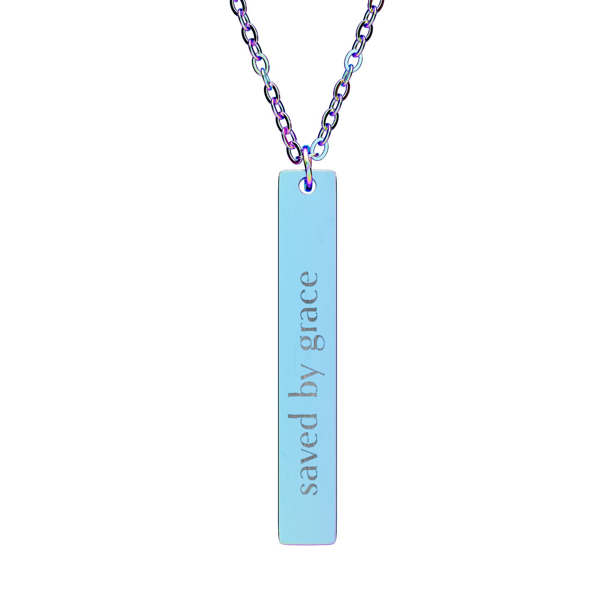 Vertical Bar Necklace — "Saved by grace"