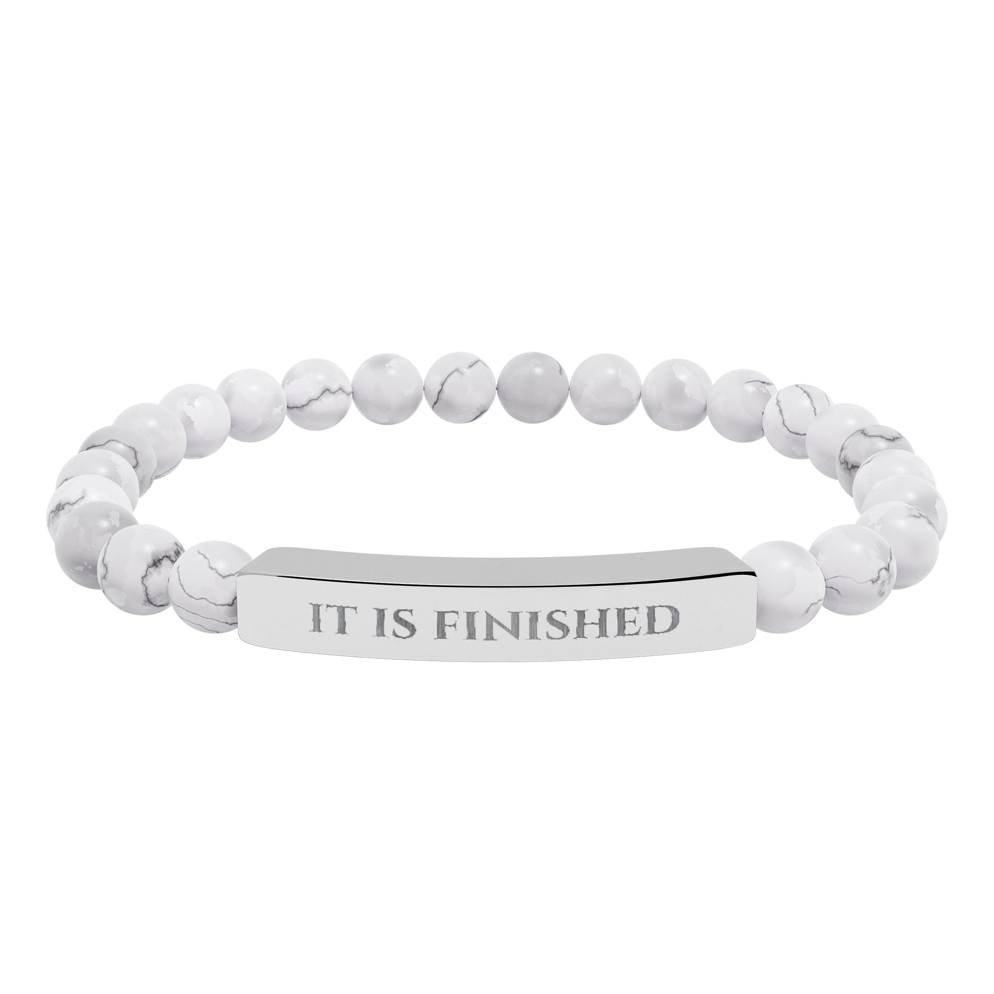 Engraved 'IT IS FINISHED' Natural Stone Stretch Bar Bracelet