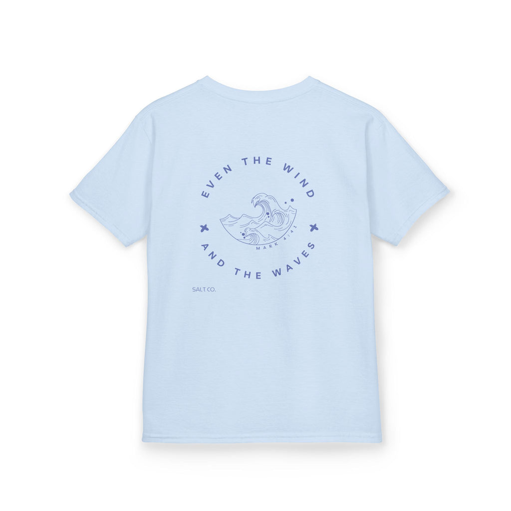 Kids T-Shirt — Salt Co. Surf Logo Tee with 'Even the Wind and the Waves' Back Graphic