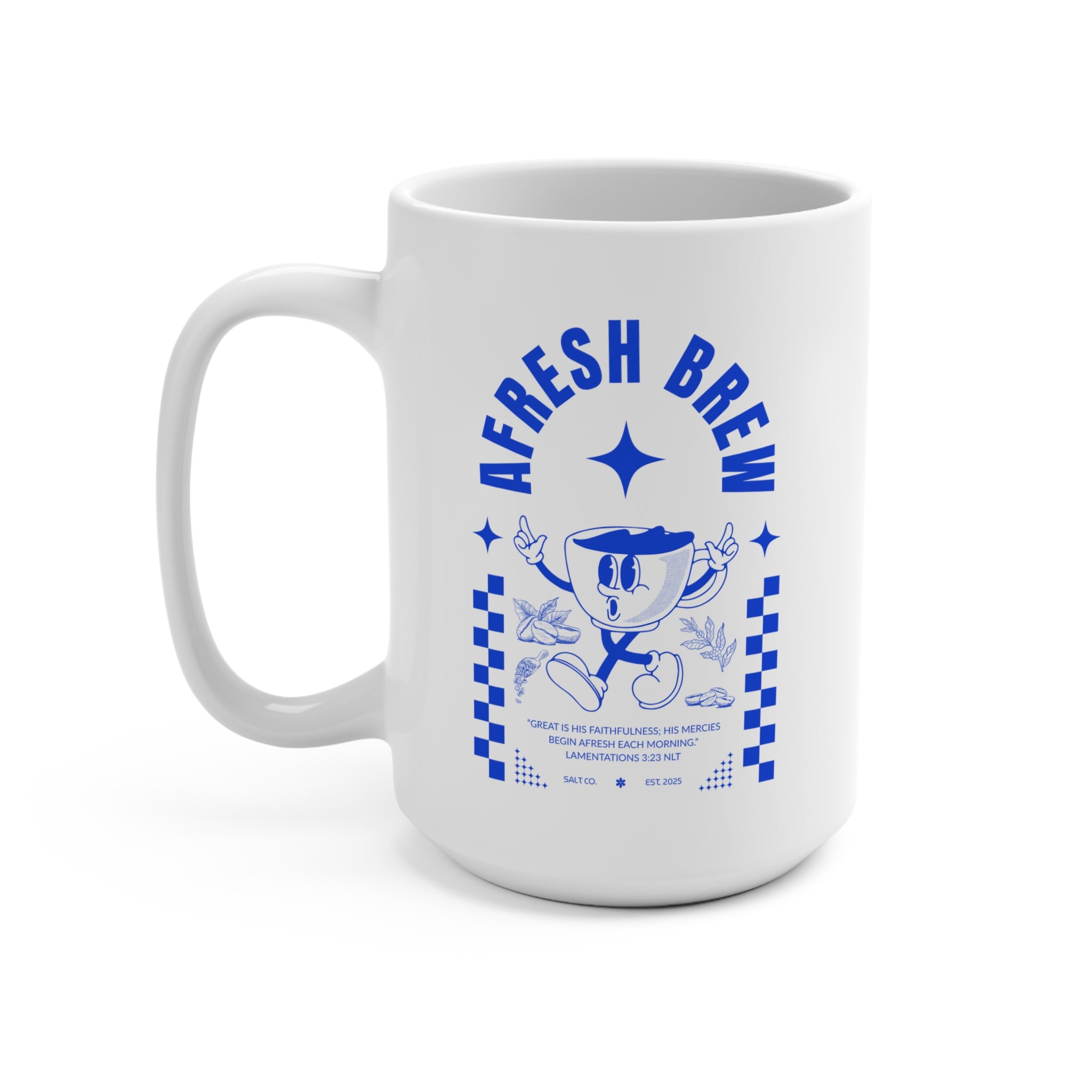 Salt Co. 15oz Ceramic Mug — Retro Blue Logo Coffee Cup