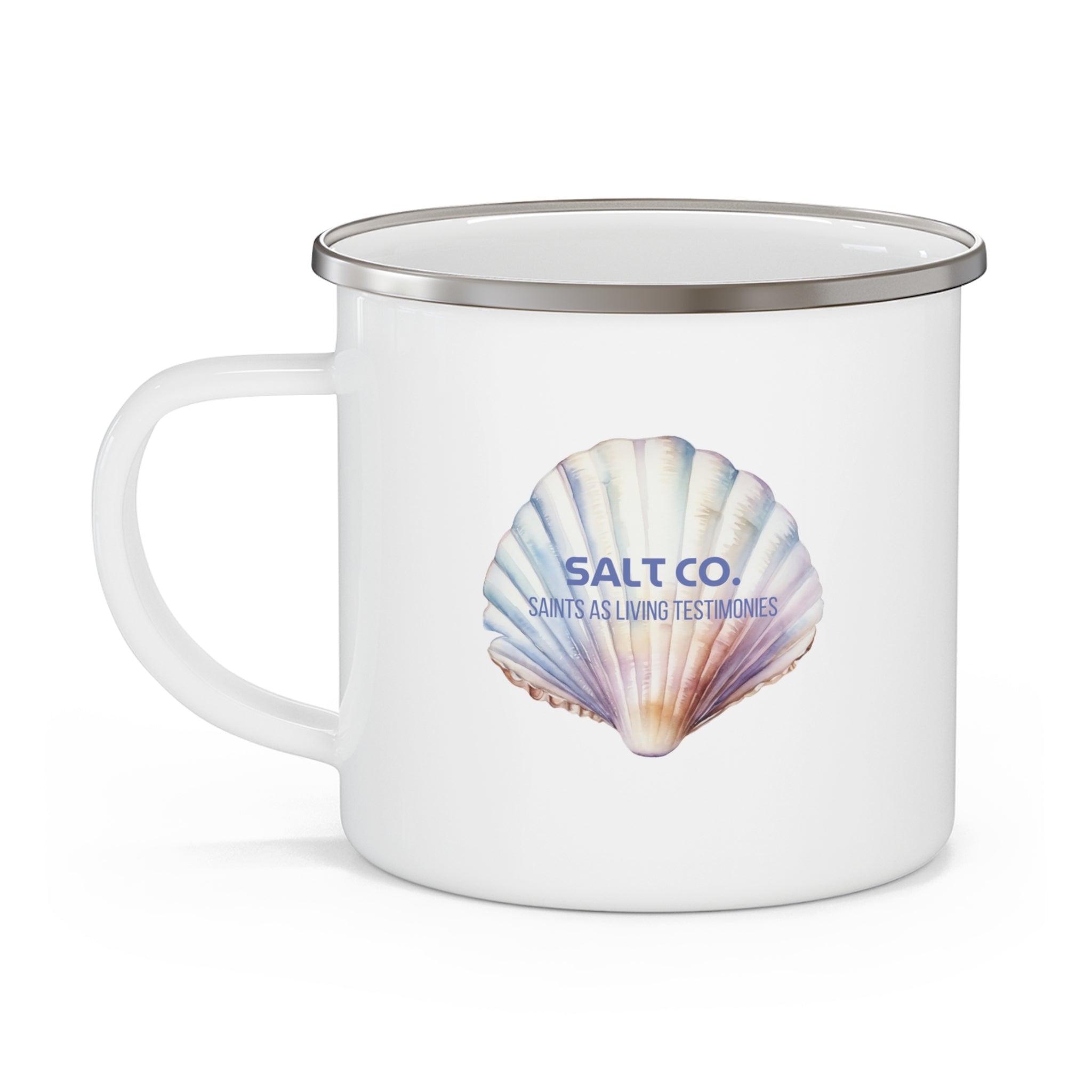 Enamel Camping Mug — Salt Co. Seashell Design | Coastal Coffee & Camping Gift