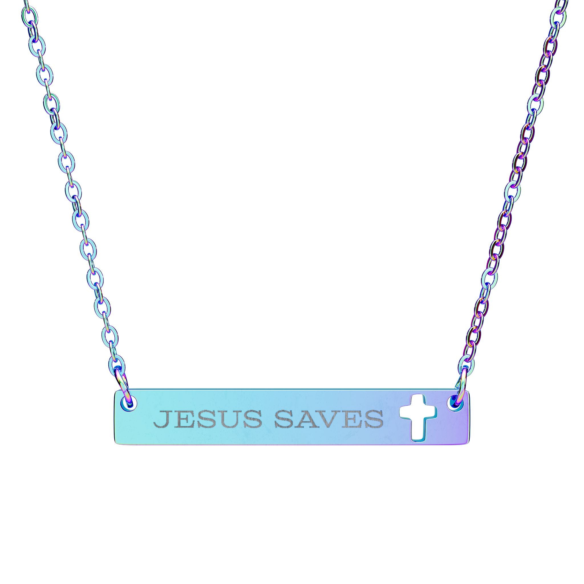 Jesus Saves Cutout Cross Bar Necklace