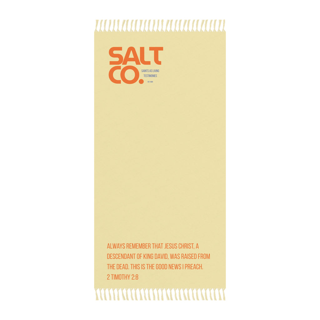 Boho Beach Towel — "Salt Co." Retro Coastal Cotton Beach Cloth with Fringe & Scripture Verse