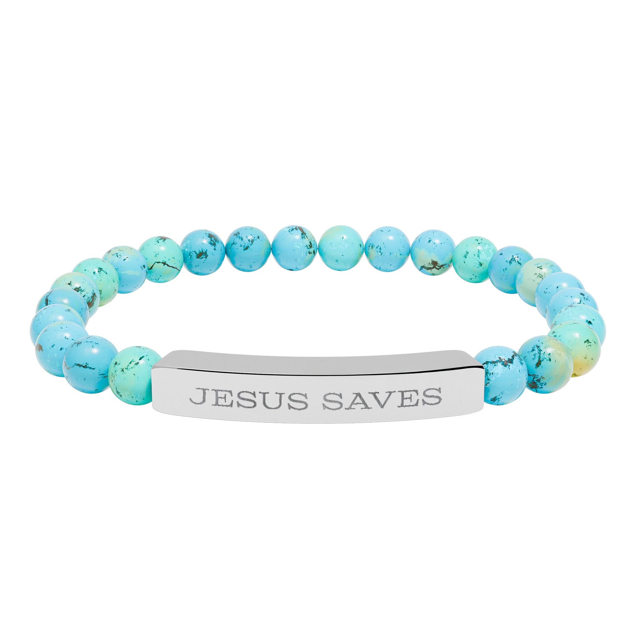 Engraved "Jesus Saves" Natural Stone Stretch Bracelet
