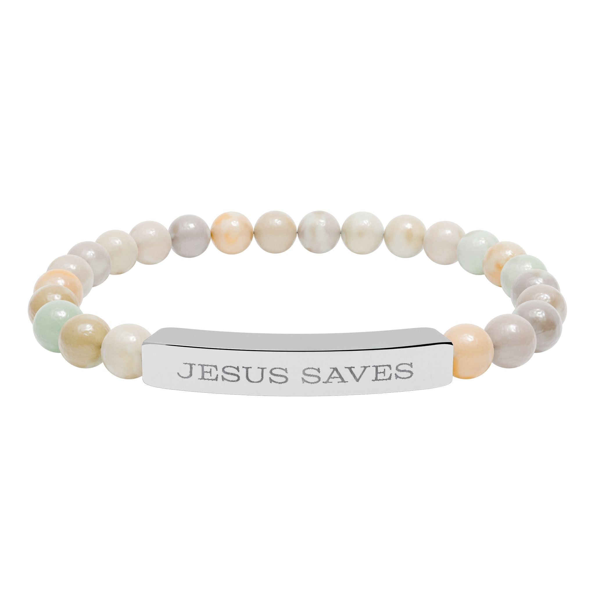 Engraved "Jesus Saves" Natural Stone Stretch Bracelet