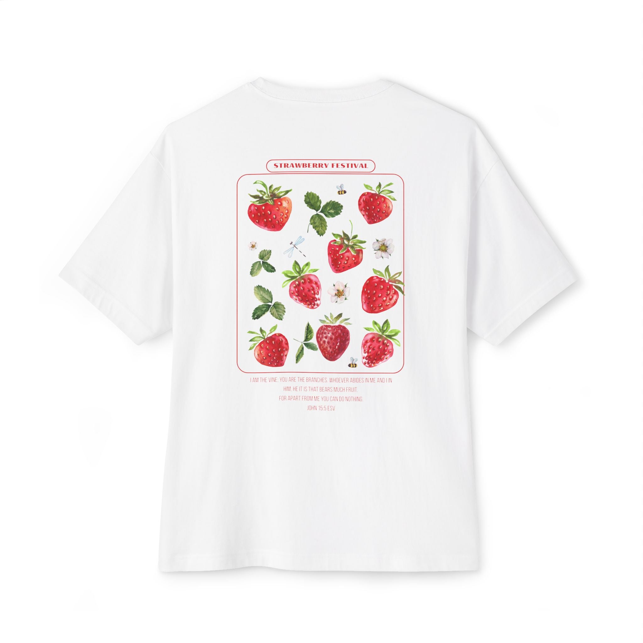 Strawberry Botanical Tee — Oversized Boxy T‑Shirt with Vintage Fruit Print