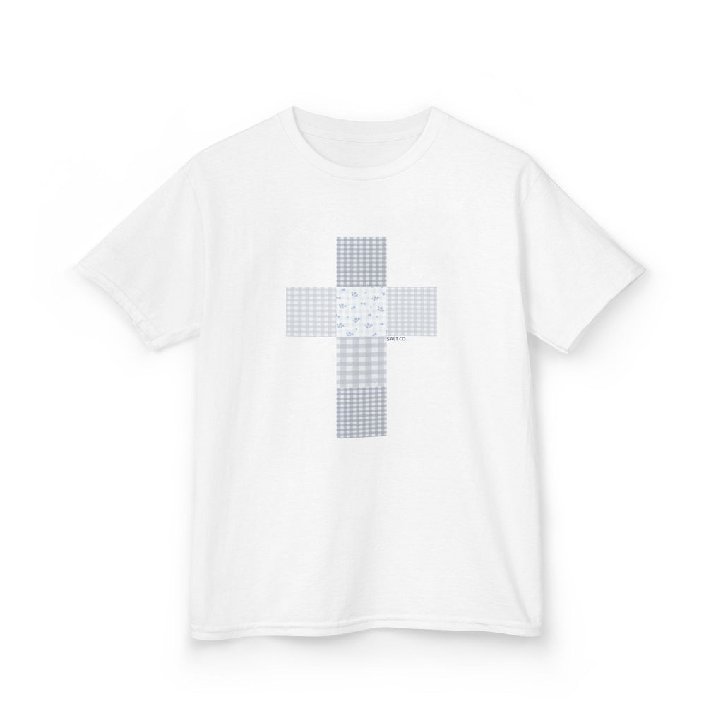 Kids Tee — Blue Patchwork Cross