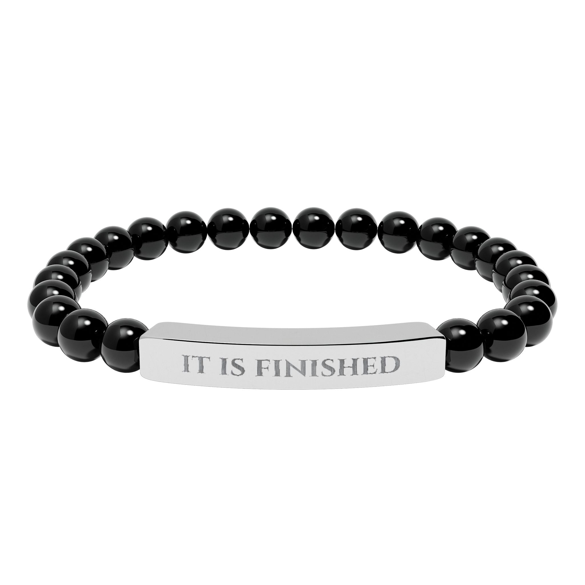 Engraved 'IT IS FINISHED' Natural Stone Stretch Bar Bracelet
