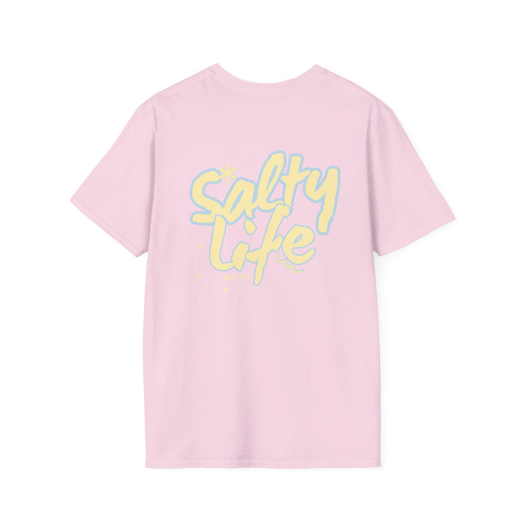 Salty Life Tee — "SALT CO." Minimal Front / Retro Yellow Script Back
