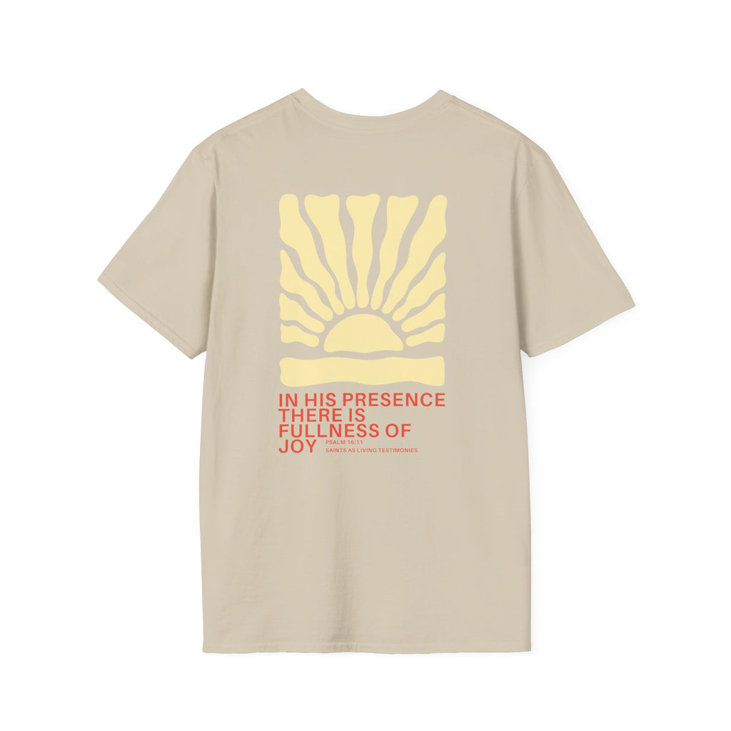 Christian Sunburst T-Shirt — “In His Presence There Is Fullness of Joy” Graphic Tee
