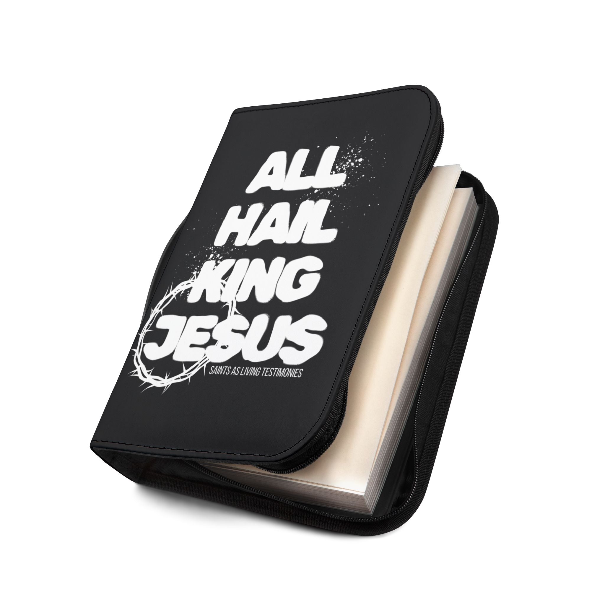 Bible Cover — "All Hail King Jesus" Zippered Bible Case, Christian Worship Gift