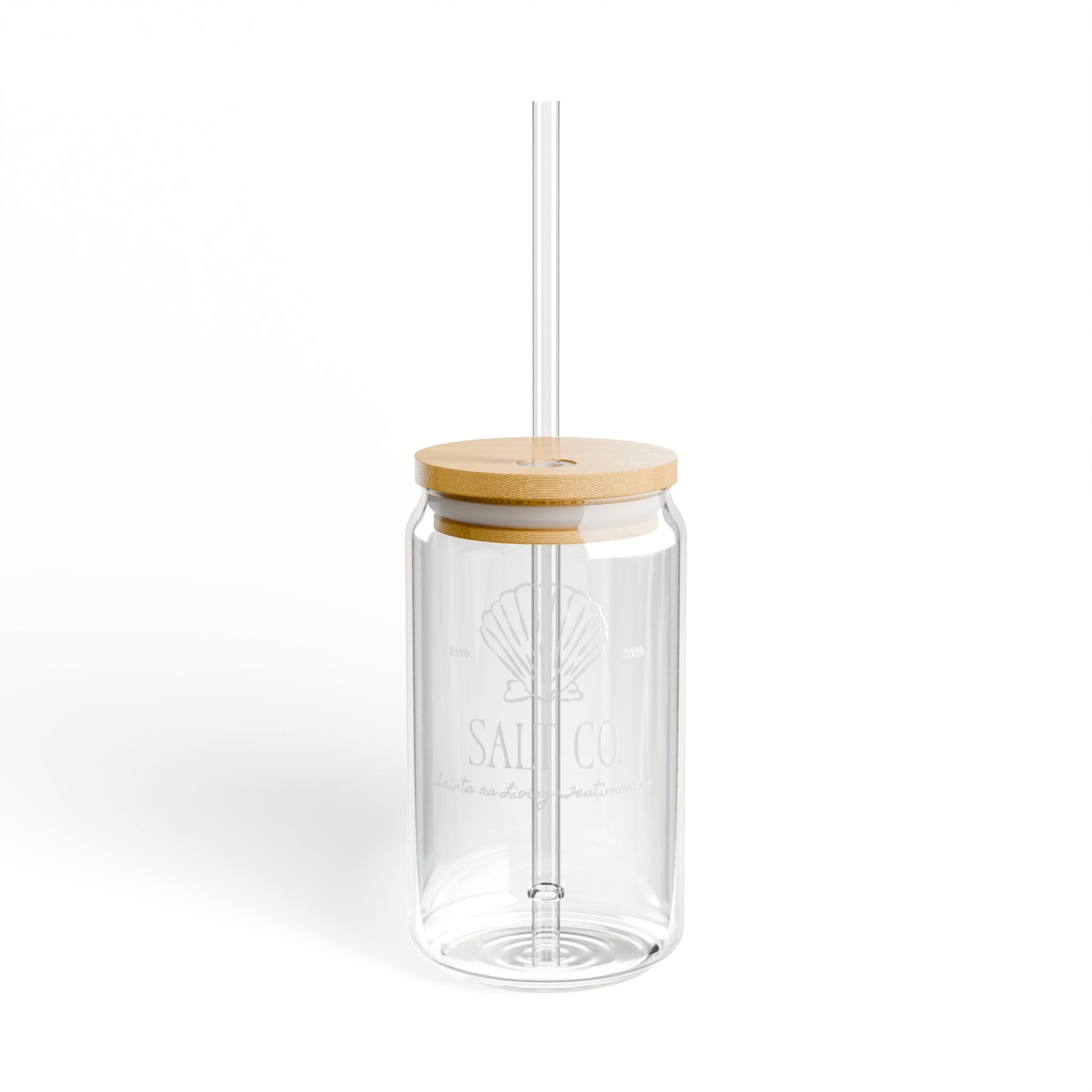 16oz Glass Sipper Cup with Bamboo Lid & Straw — Salt Co. Seashell Graphic