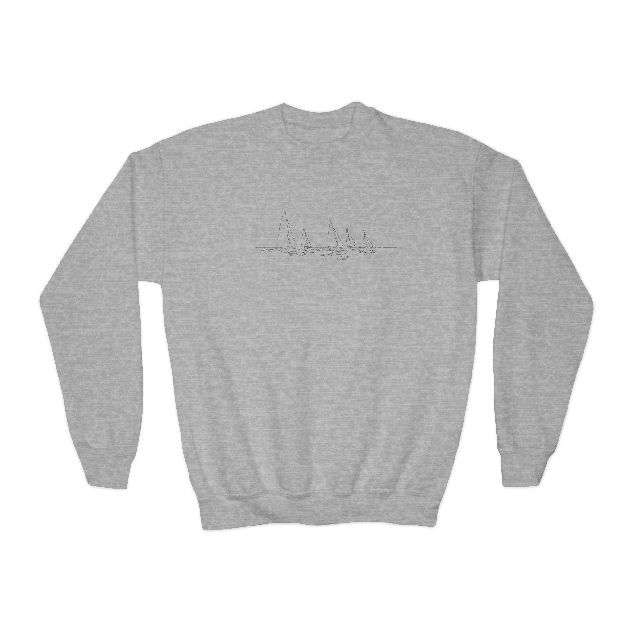 Youth Crewneck Sweatshirt — Minimal Sailboat Sketch with Inspirational Back Text