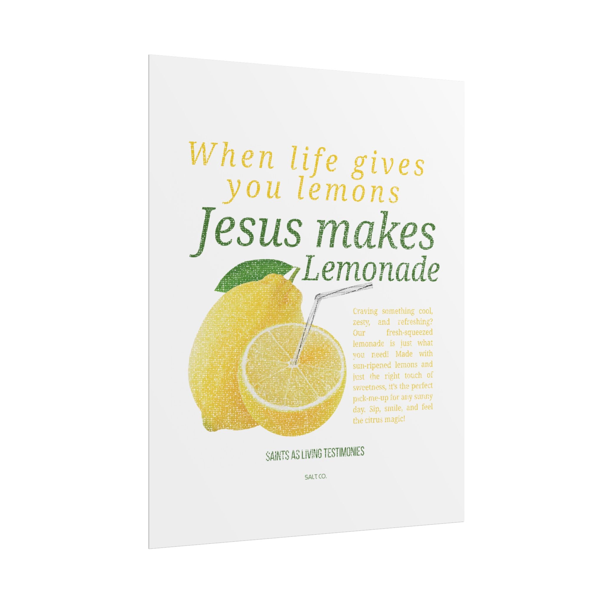 Rolled Poster — "When Life Gives You Lemons, Jesus Makes Lemonade" Inspirational Christian Wall Art