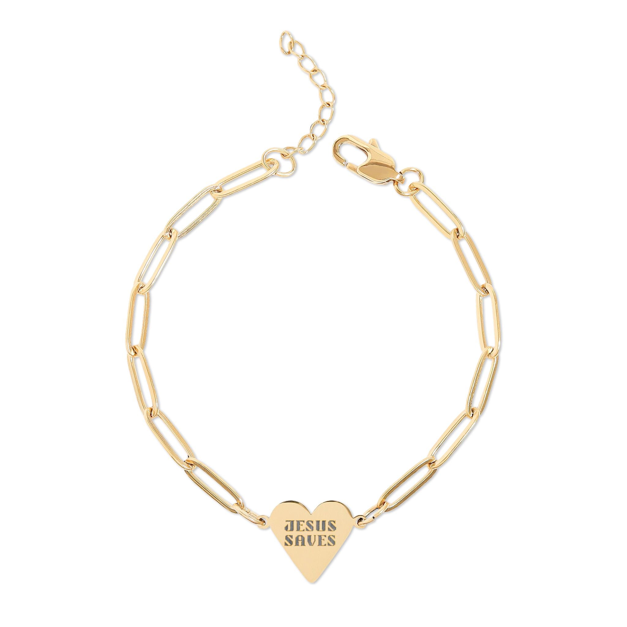 Engraved Paperclip Heart Bracelet — "Jesus Saves"