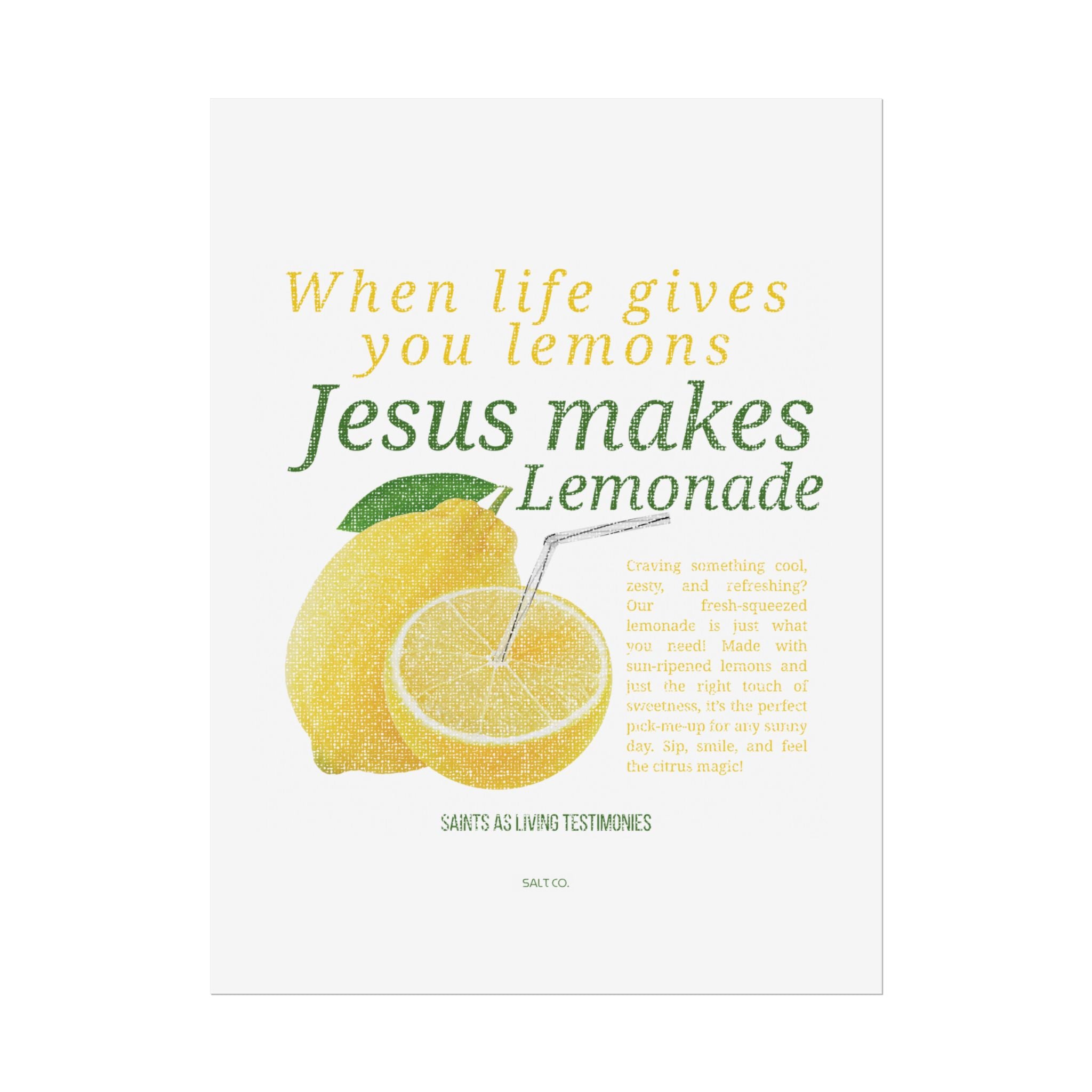 Rolled Poster — "When Life Gives You Lemons, Jesus Makes Lemonade" Inspirational Christian Wall Art