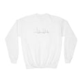 Youth Crewneck Sweatshirt — Minimal Sailboat Sketch with Inspirational Back Text