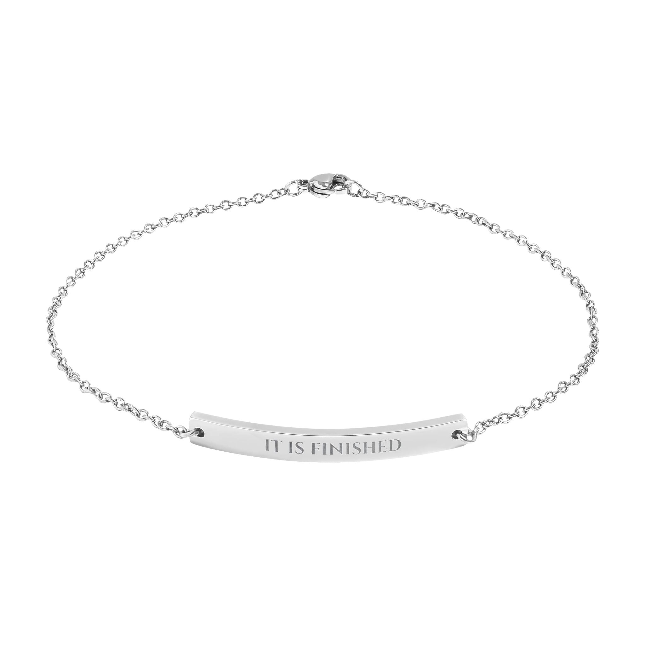 Engraved Curved Bar Anklet - "It is Finished"