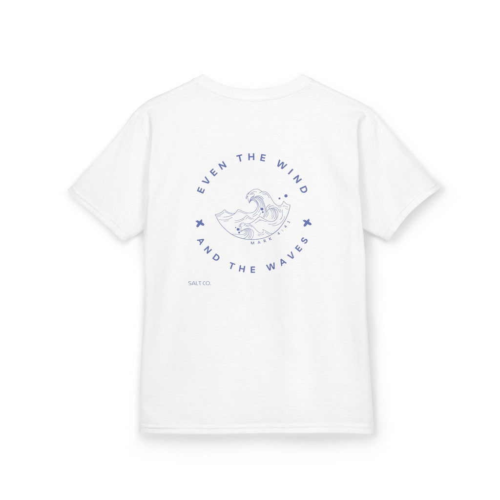 Kids T-Shirt — Salt Co. Surf Logo Tee with 'Even the Wind and the Waves' Back Graphic