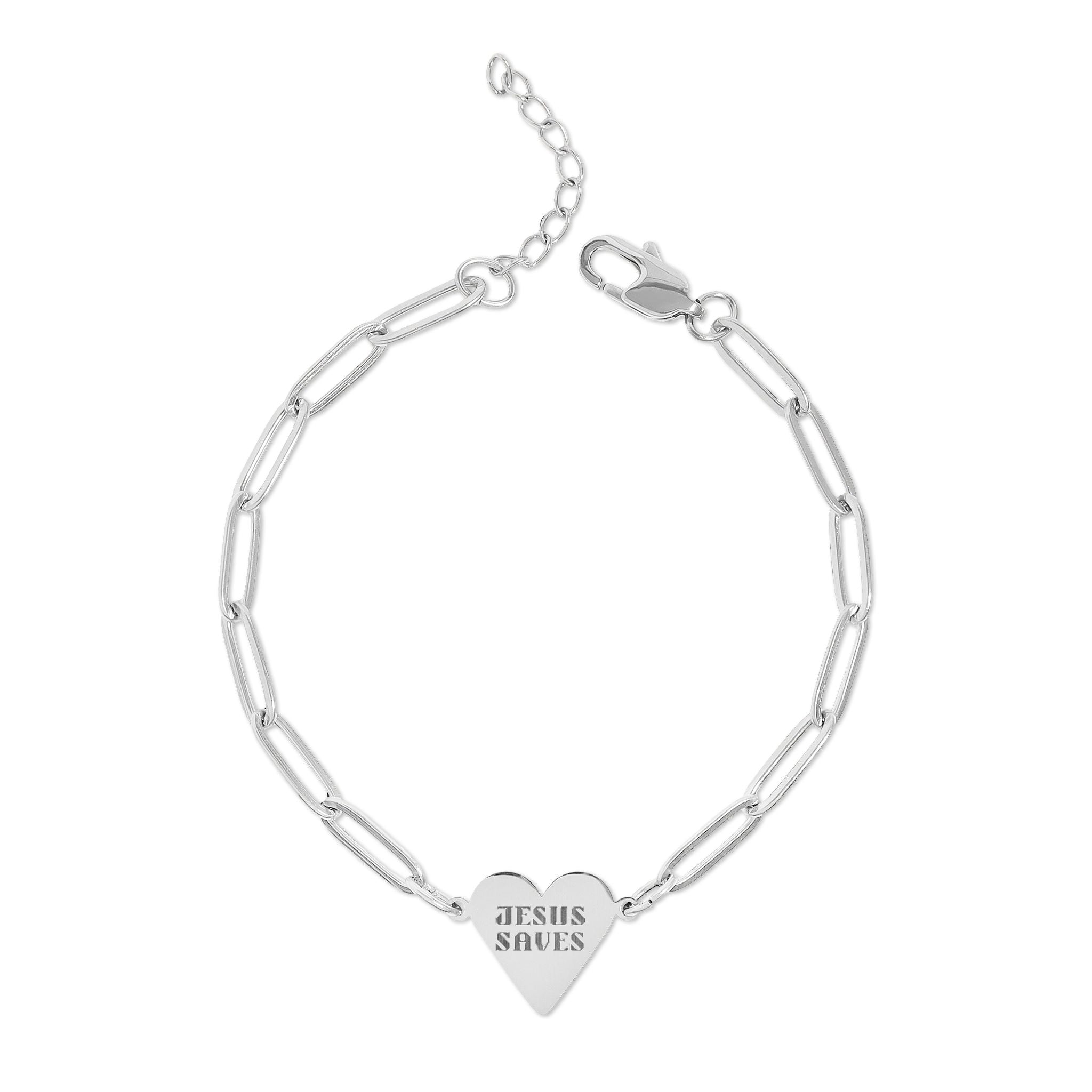 Engraved Paperclip Heart Bracelet — "Jesus Saves"