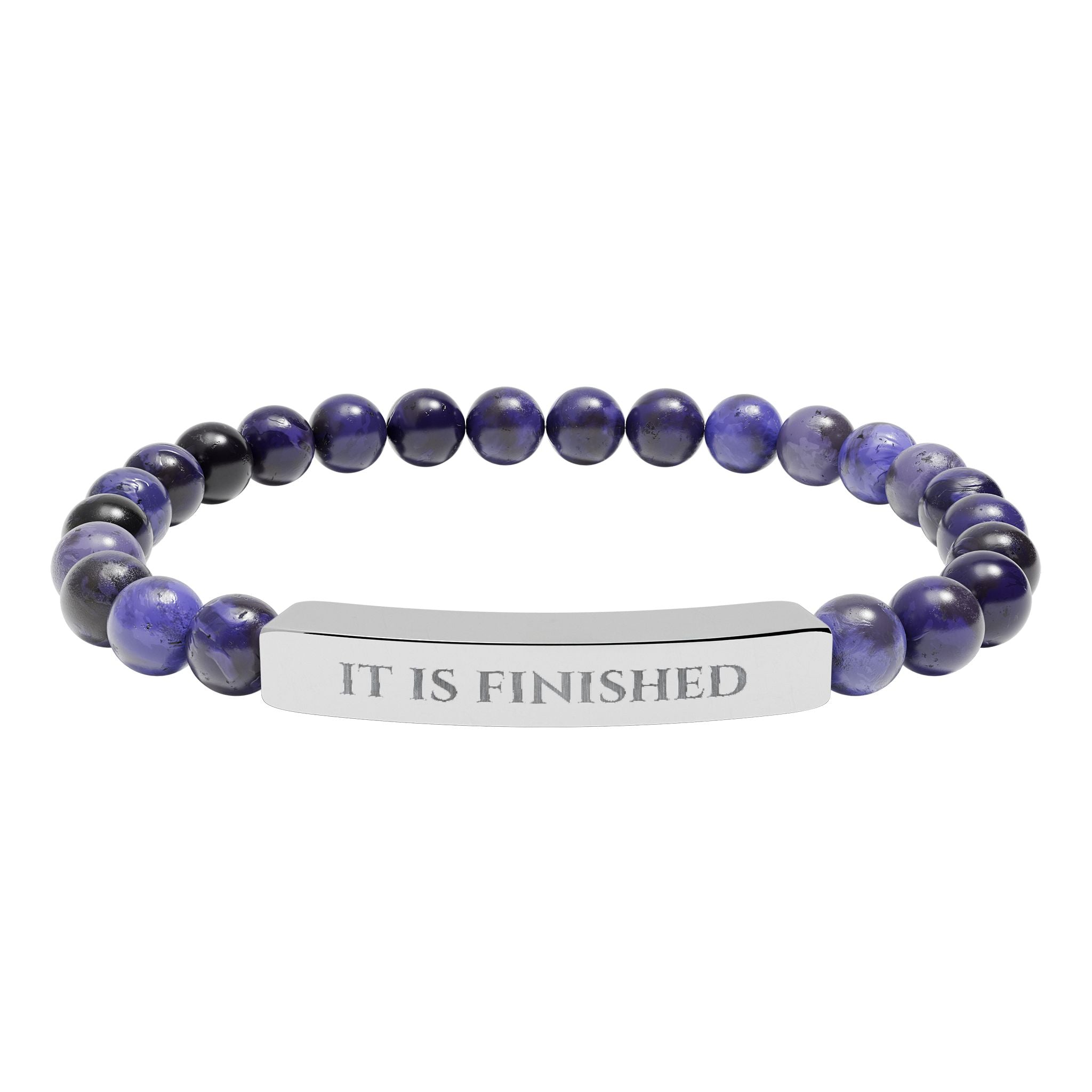 Engraved 'IT IS FINISHED' Natural Stone Stretch Bar Bracelet