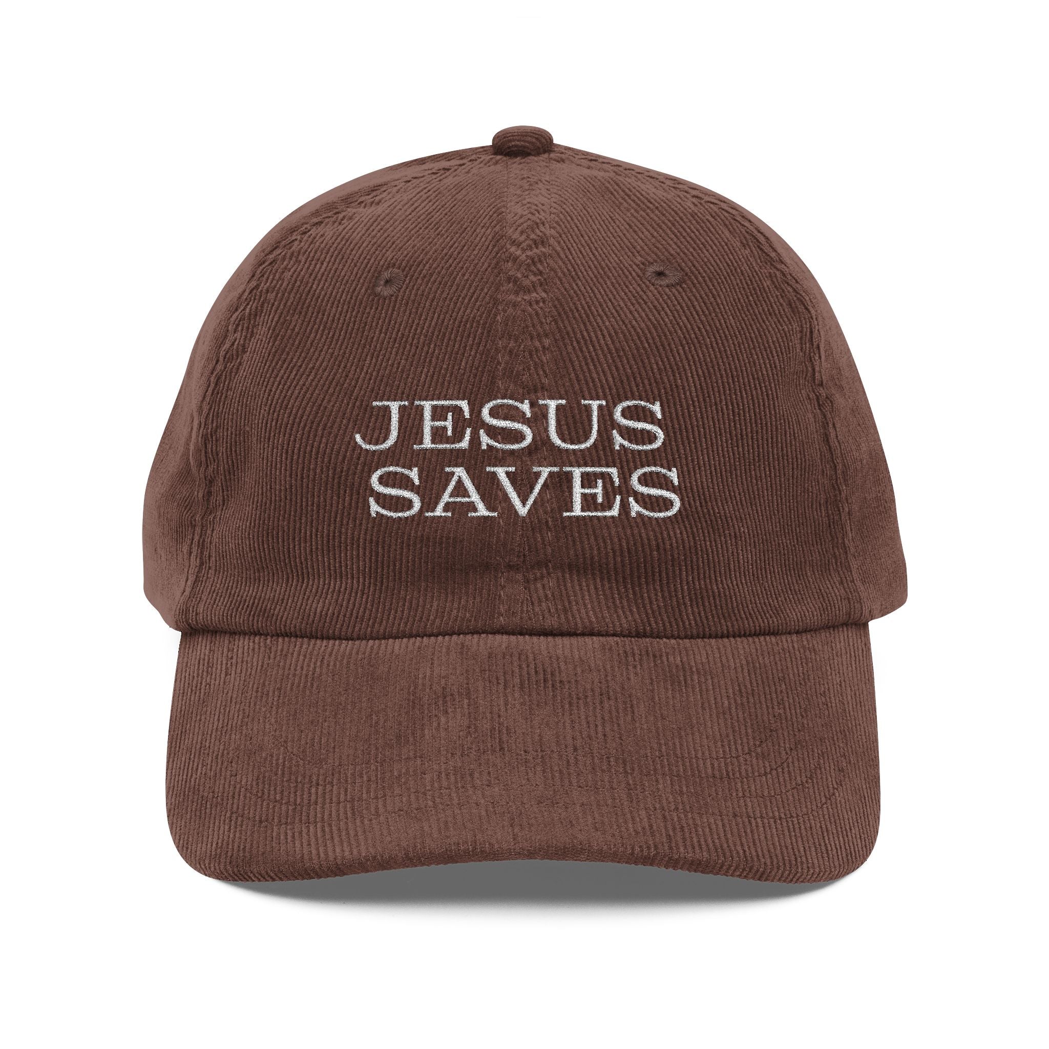 Corduroy Baseball Cap "JESUS SAVES" — Vintage Embroidered Hat