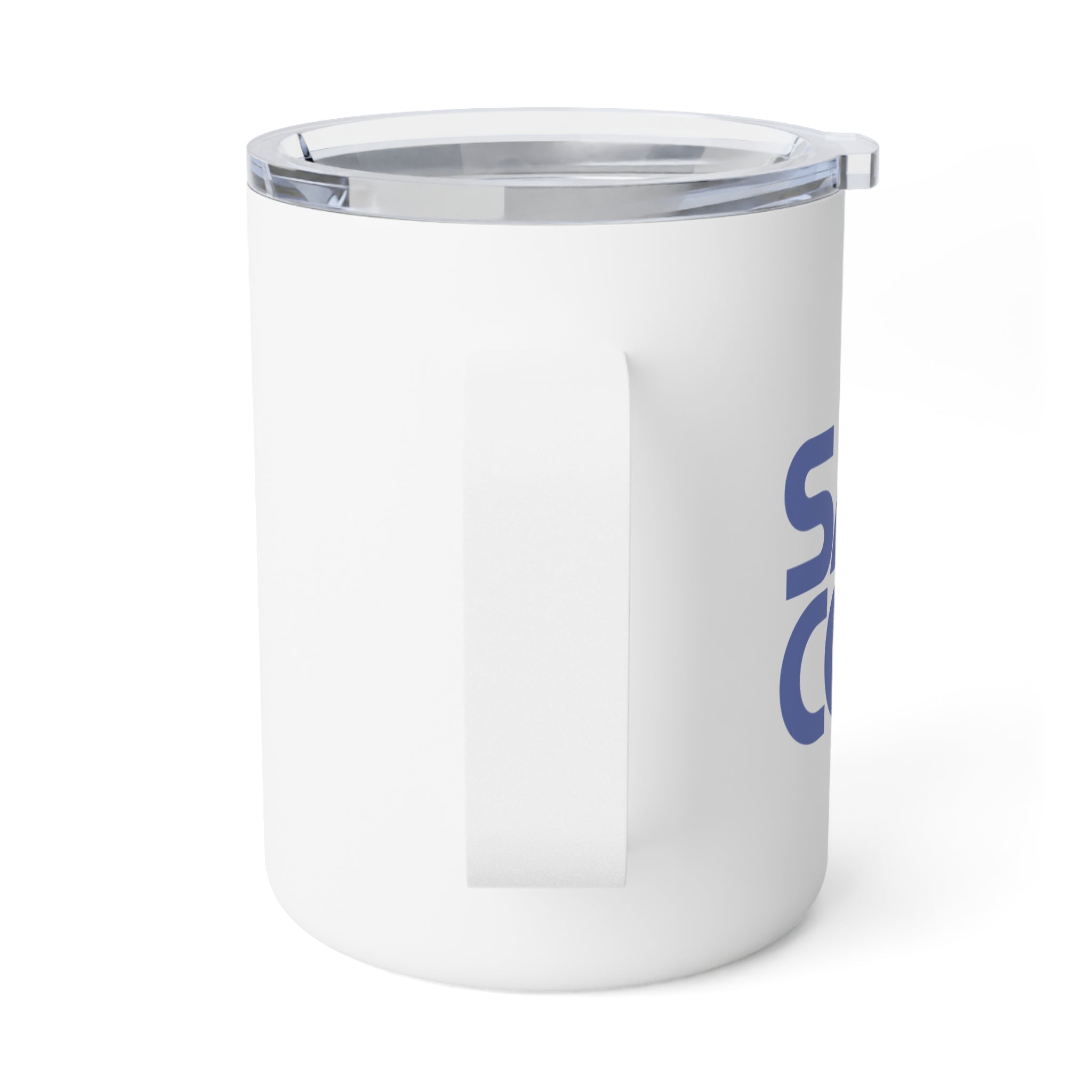 10oz Insulated Coffee Mug — Bold Blue Text Travel Tumbler