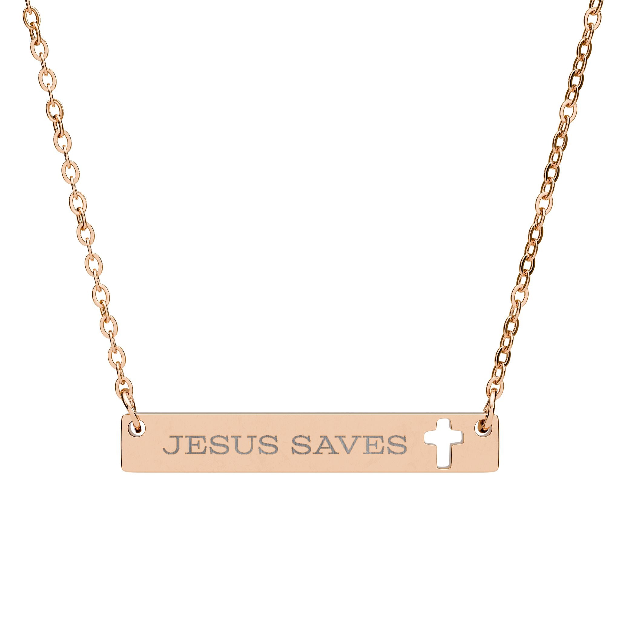 Jesus Saves Cutout Cross Bar Necklace