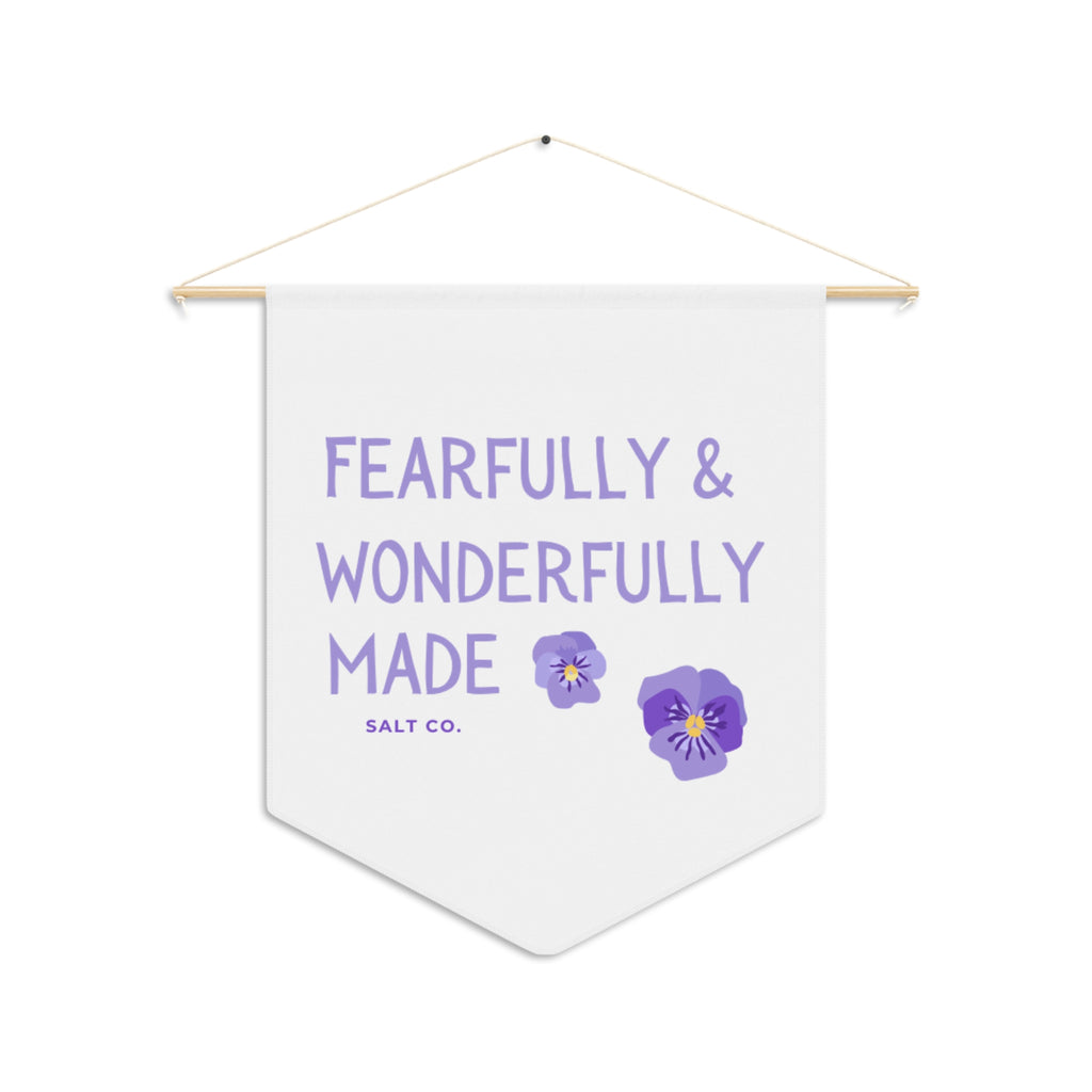 Fearfully & Wonderfully Made Pennant Wall Banner — Inspirational Floral Nursery Decor