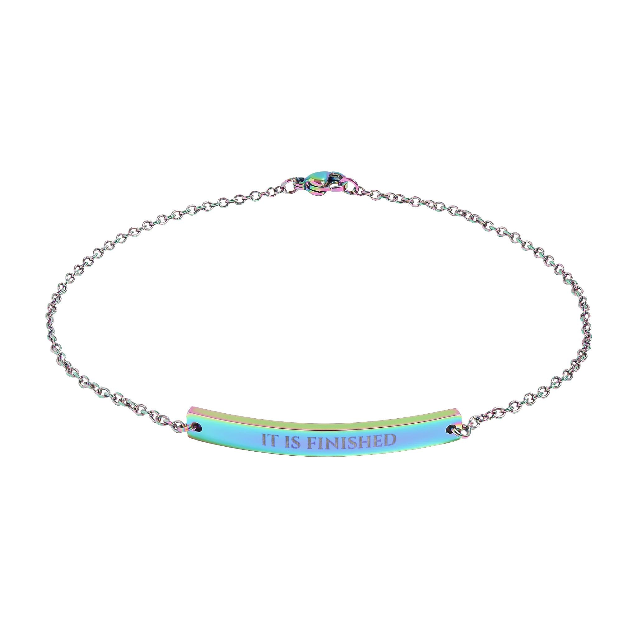 Engraved Curved Bar Anklet - "It is Finished"
