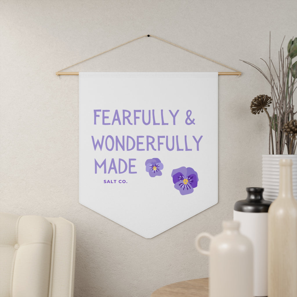 Fearfully & Wonderfully Made Pennant Wall Banner — Inspirational Floral Nursery Decor